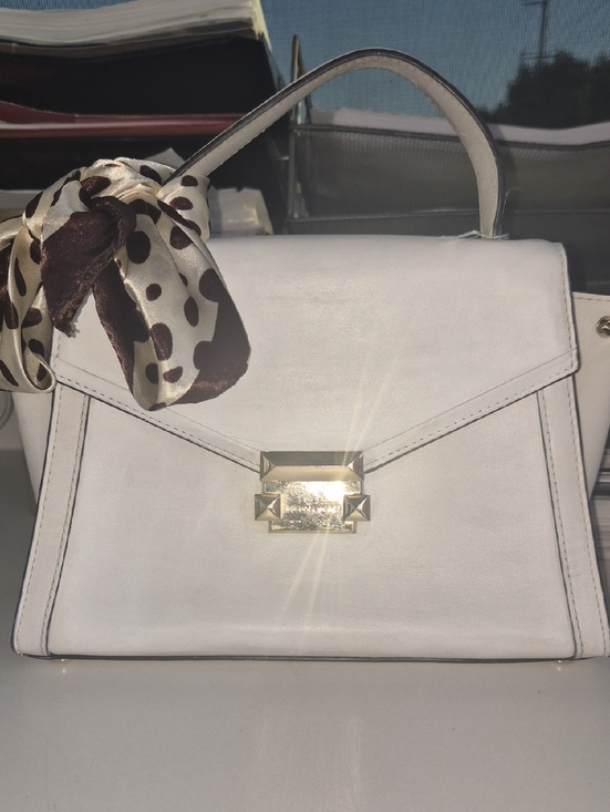 Michael Kors Handbags - Michael Kors White Top-Handle Satchel with Gold Hardware and Polka Dot Scarf.